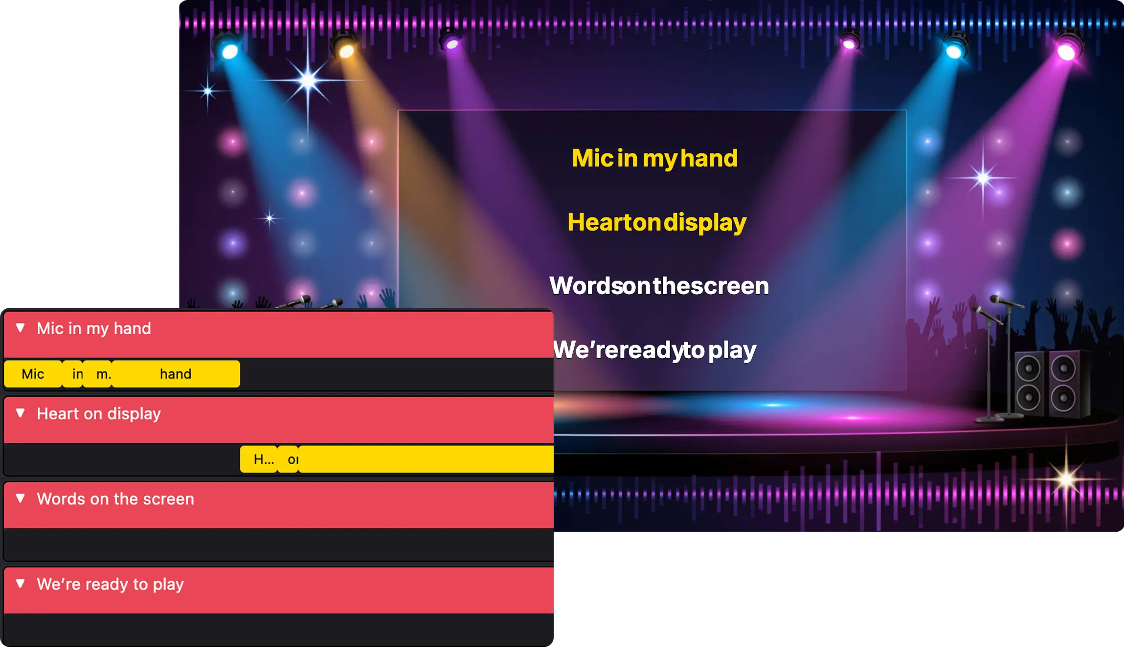 Karadeo timeline editor with line and word level timing controls