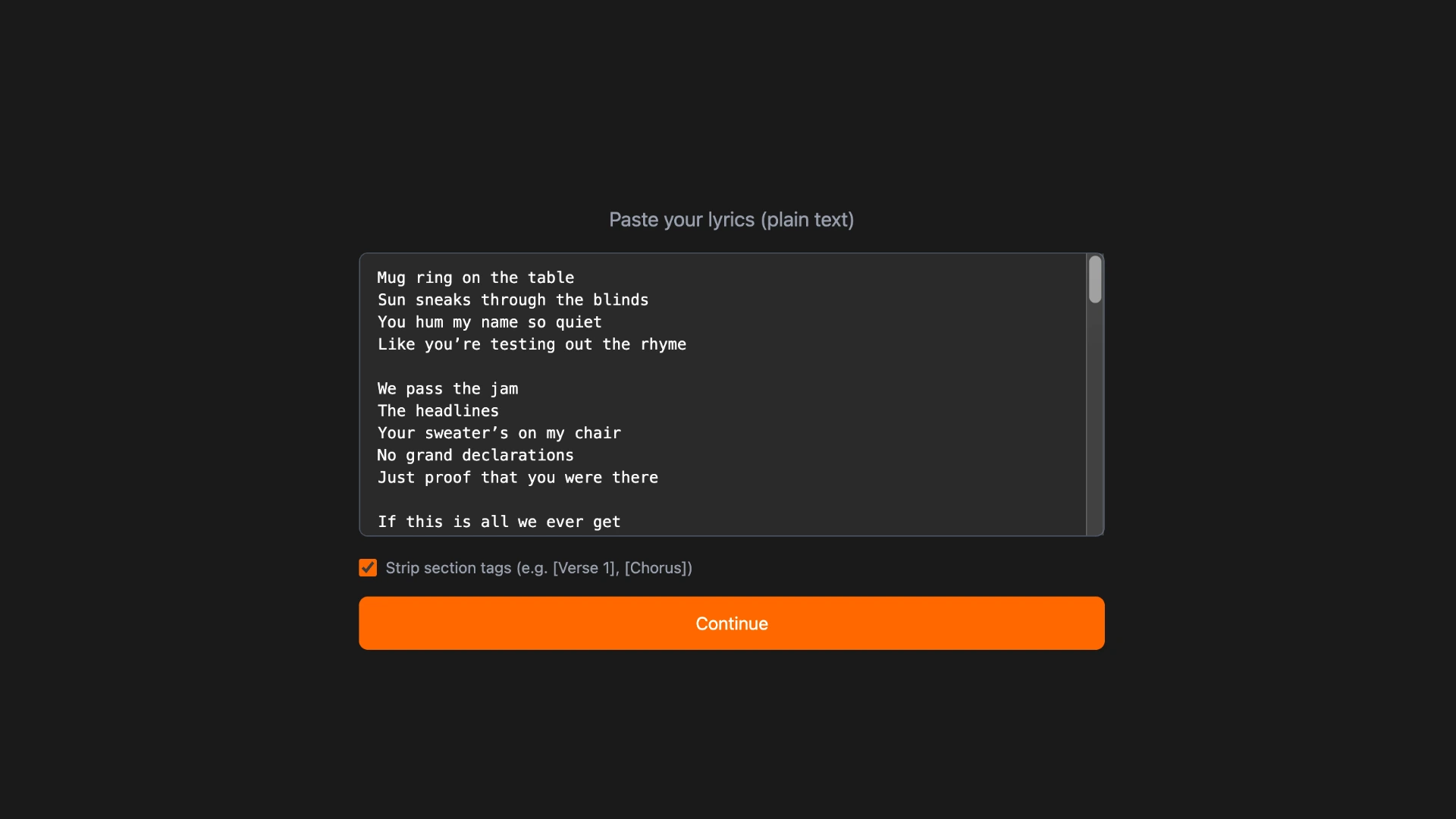 Paste lyrics into Karadeo Subtitle Generator