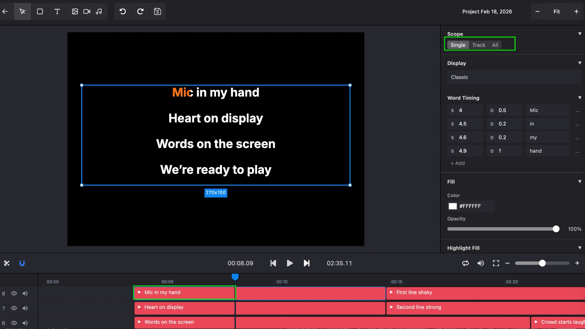 Fine-tune line-level timing in the lyrics inspector