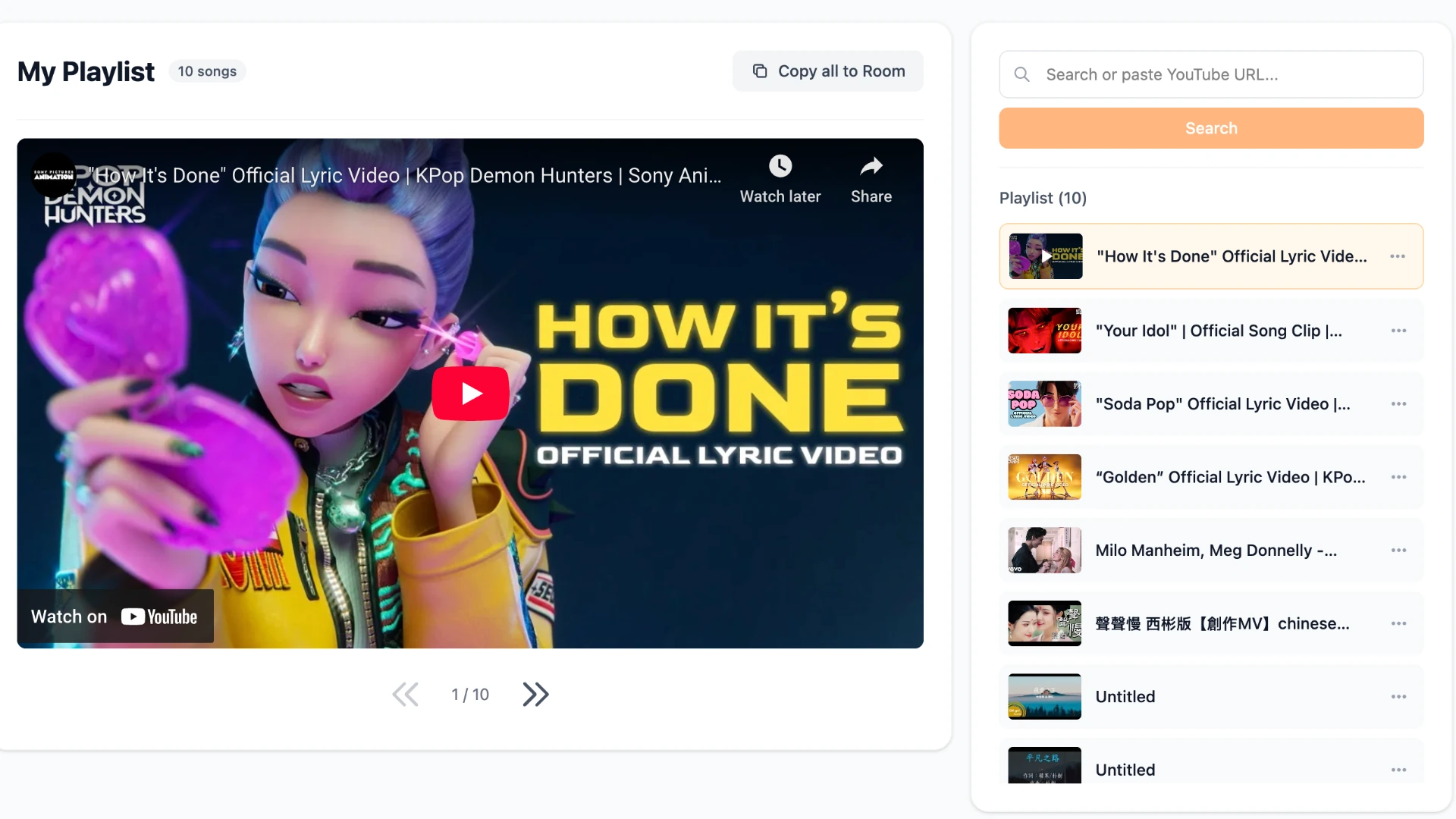 Karadeo My Playlist interface showing saved karaoke songs