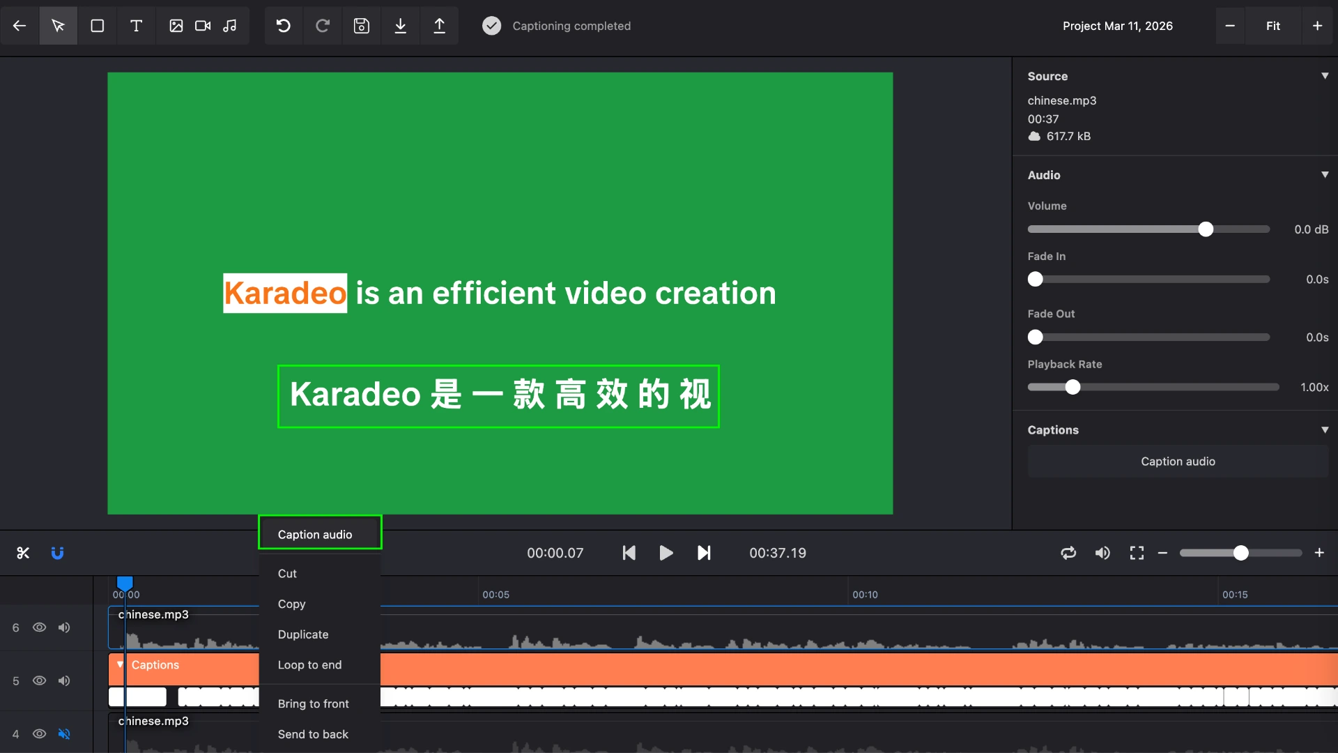 Multiple karaoke-style caption tracks for multi-language captions in Karadeo Caption Maker
