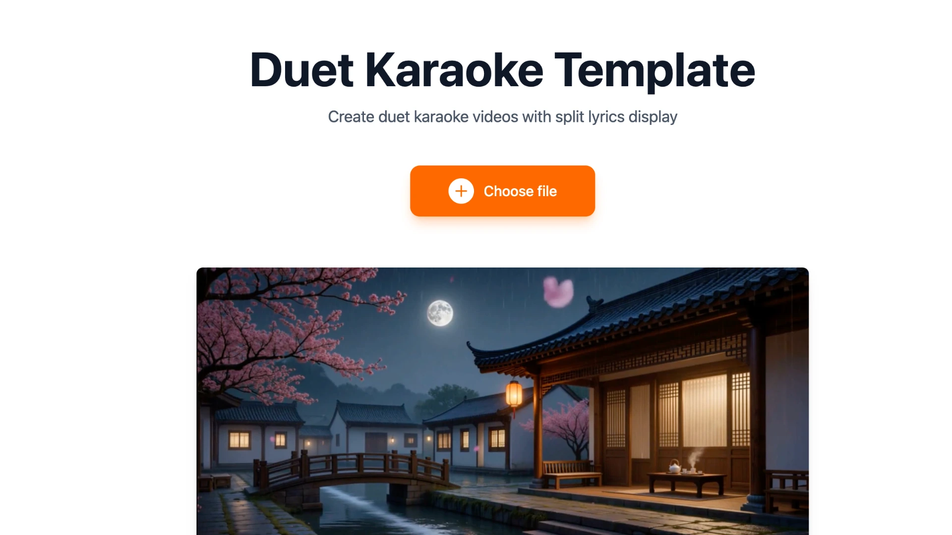 Karadeo Duet template — upload screen with audio file and lyrics pasted in