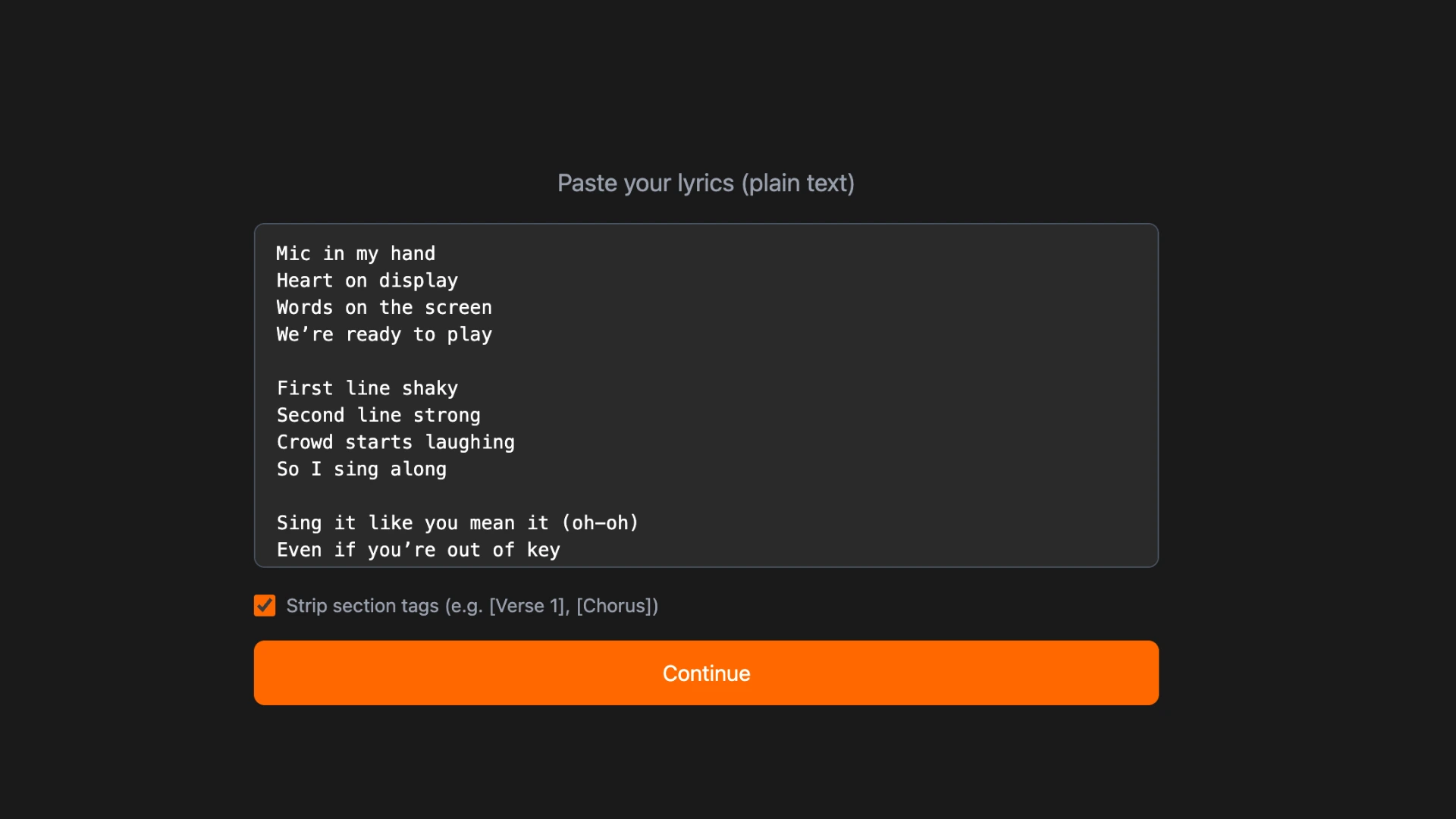 Paste lyrics and run AI word sync in Karadeo AI Karaoke Maker