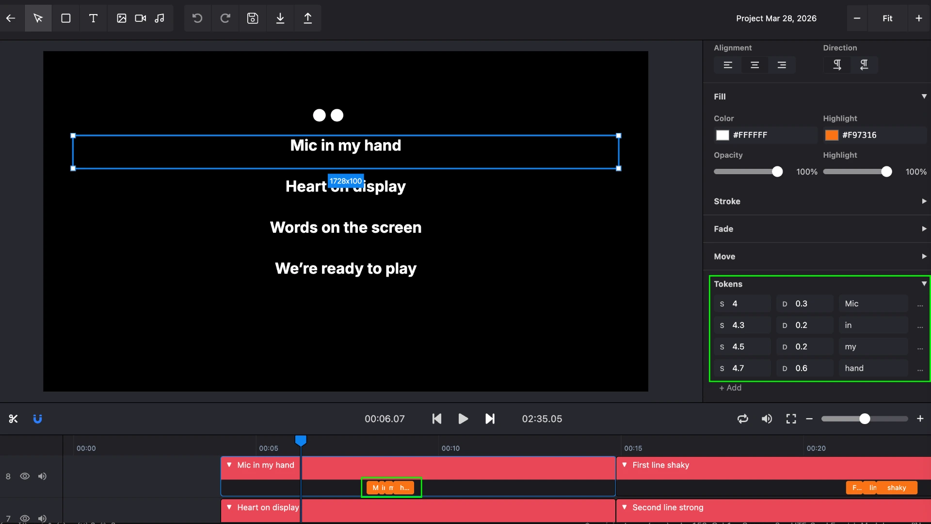 Editing word timing via Lyrics Inspector and timeline in Karadeo AI Karaoke Maker