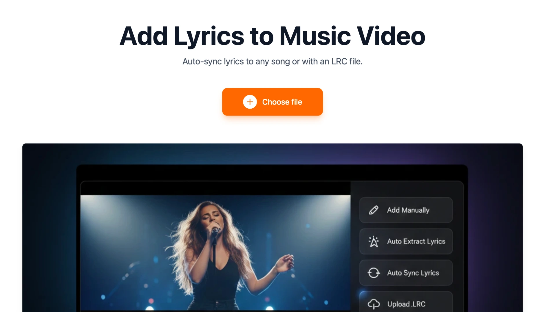 Upload your video or audio file to the Add Lyrics to Music Video tool
