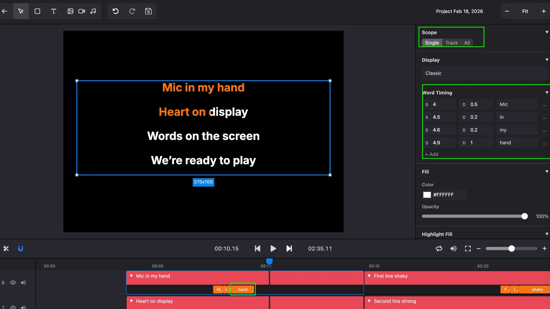 Fine-tune word-level timing in the lyrics inspector