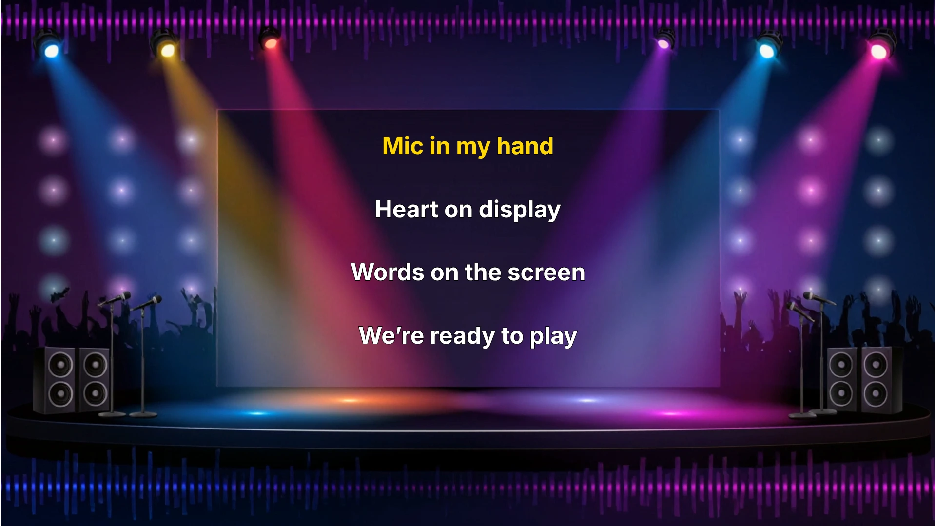 Classic karaoke template showing 4 lines with word-by-word highlight in Karadeo