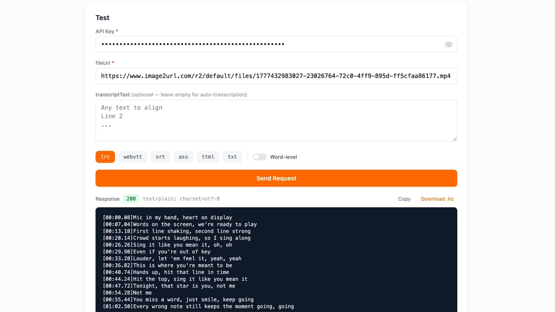 Testing the Karadeo API on the docs page